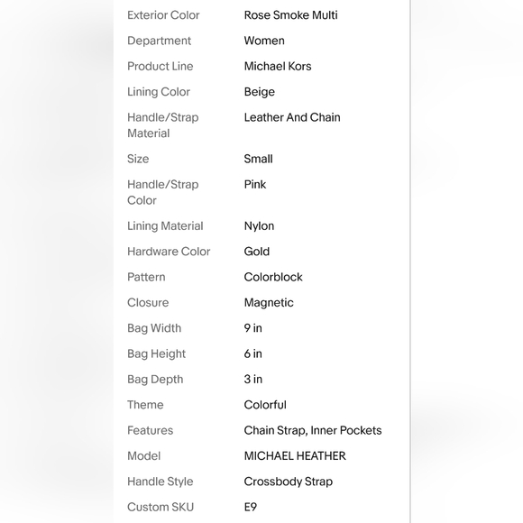 MICHAEL KORS Heather Pink White Colorblock Leather Chain New - Picture 10 of 10